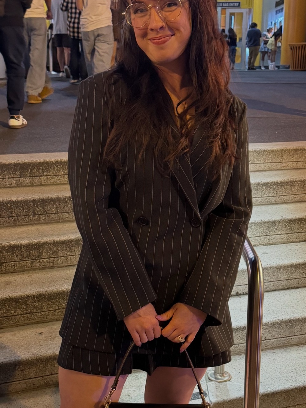 Women's Charcoal Pinstripe Double-Breasted Blazer and Matching Skirt